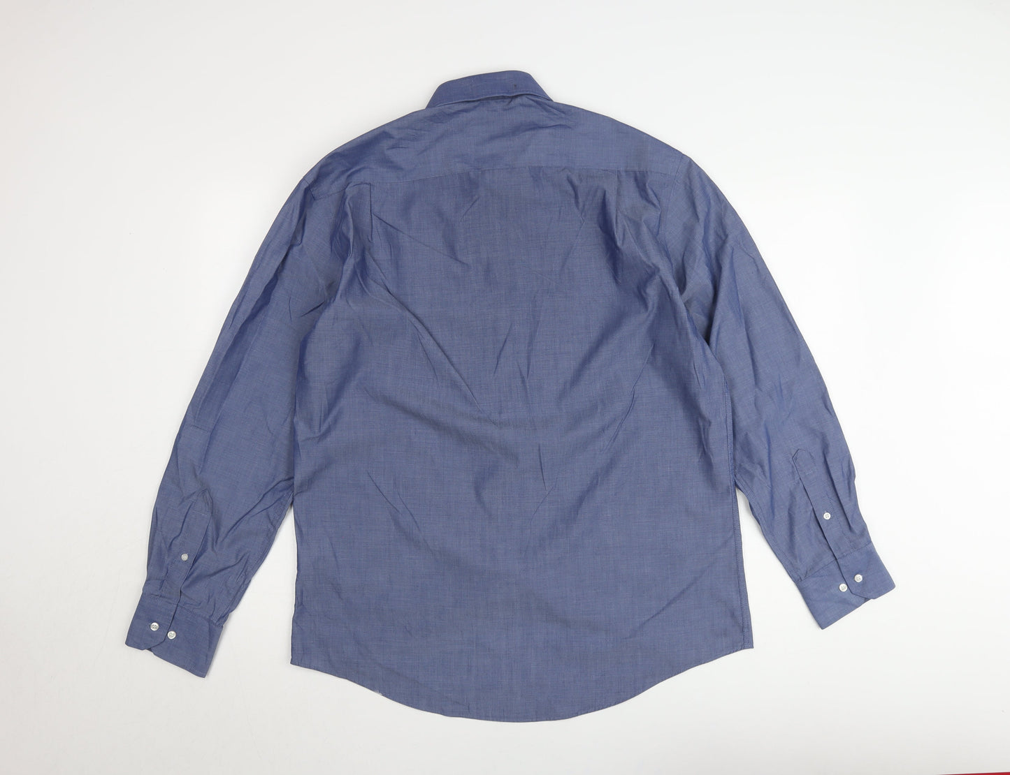 Moss Esq. Men's Blue Regular Fit Long Sleeve Button-Up Shirt 16.5