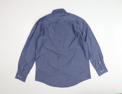 Moss Esq. Men's Blue Regular Fit Long Sleeve Button-Up Shirt 16.5