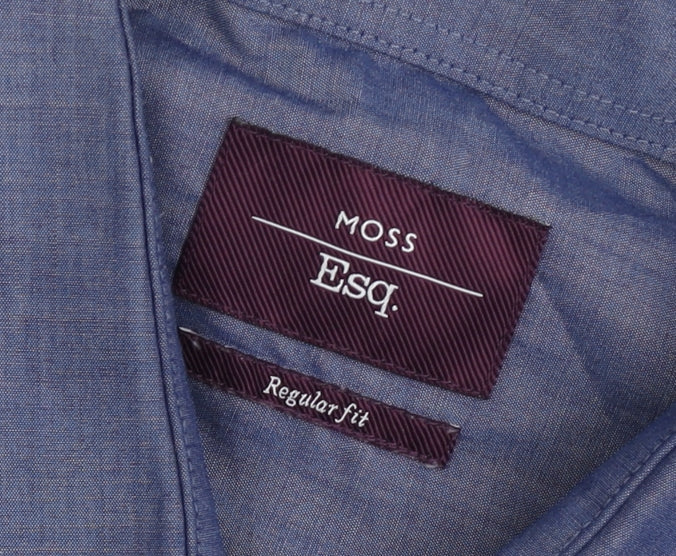 Moss Esq. Men's Blue Regular Fit Long Sleeve Button-Up Shirt 16.5