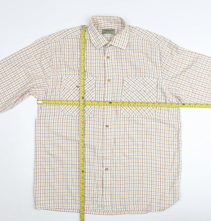 Tom Hagan Men's Beige Checked Long Sleeve Cotton Button-Up Shirt L