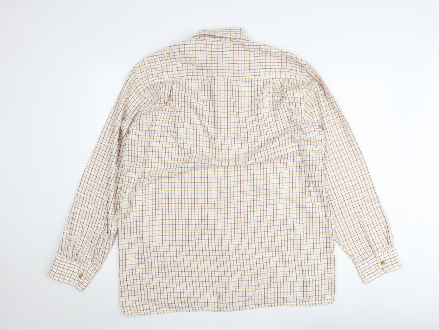 Tom Hagan Men's Beige Checked Long Sleeve Cotton Button-Up Shirt L