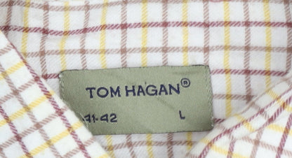 Tom Hagan Men's Beige Checked Long Sleeve Cotton Button-Up Shirt L