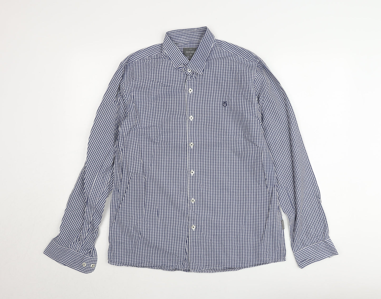Peter Werth Men's Blue Check Long Sleeve Button-Up Shirt Size L