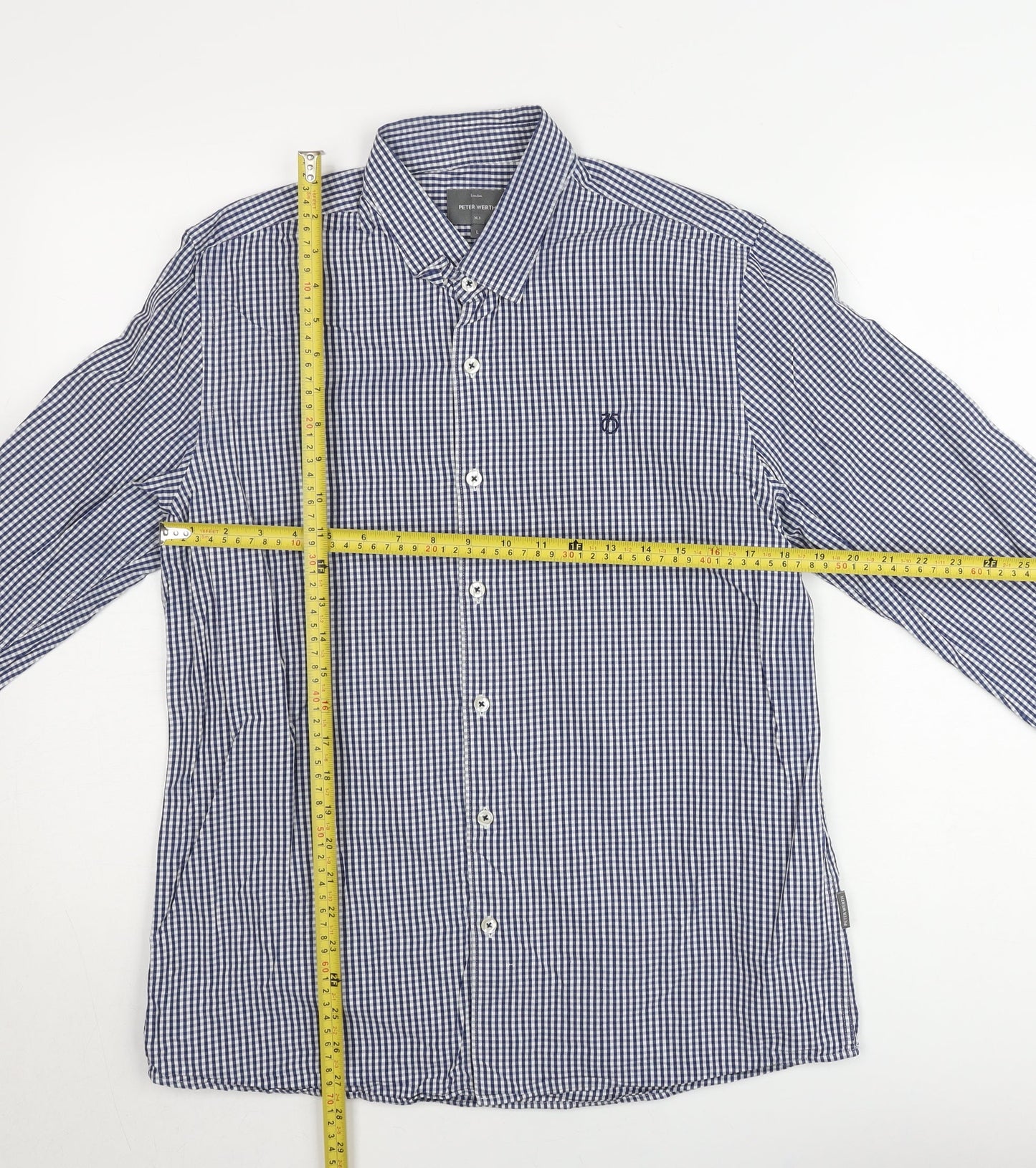Peter Werth Men's Blue Check Long Sleeve Button-Up Shirt Size L