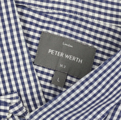 Peter Werth Men's Blue Check Long Sleeve Button-Up Shirt Size L