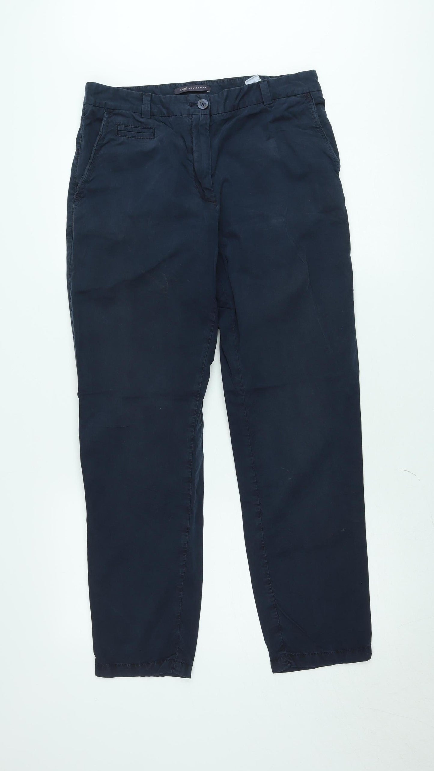 Marks and Spencer Men's Blue Regular Fit Chino Trousers Size 12
