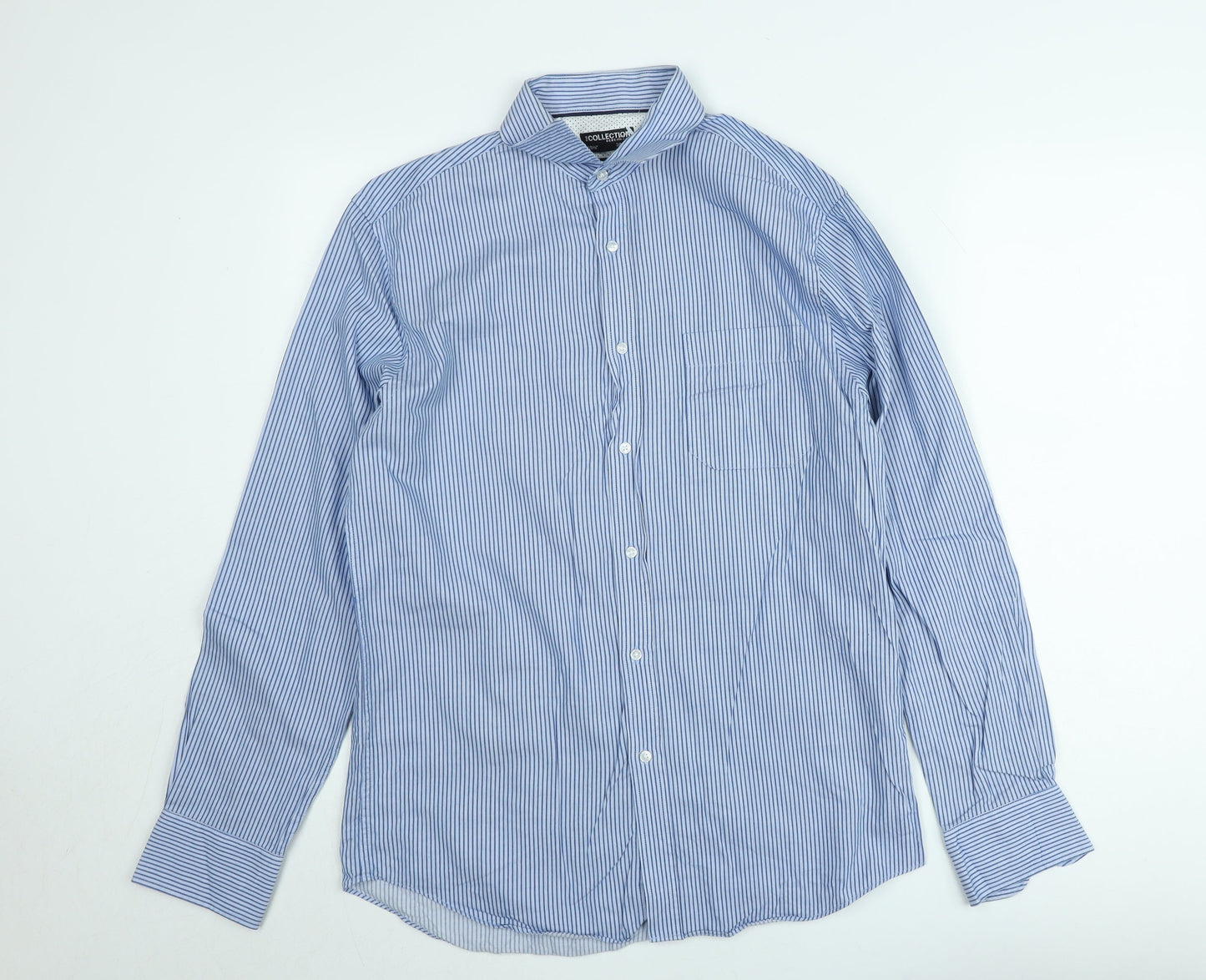 Debenhams Men's Blue Striped Slim Fit Long Sleeve Button-Up Shirt 15.5in