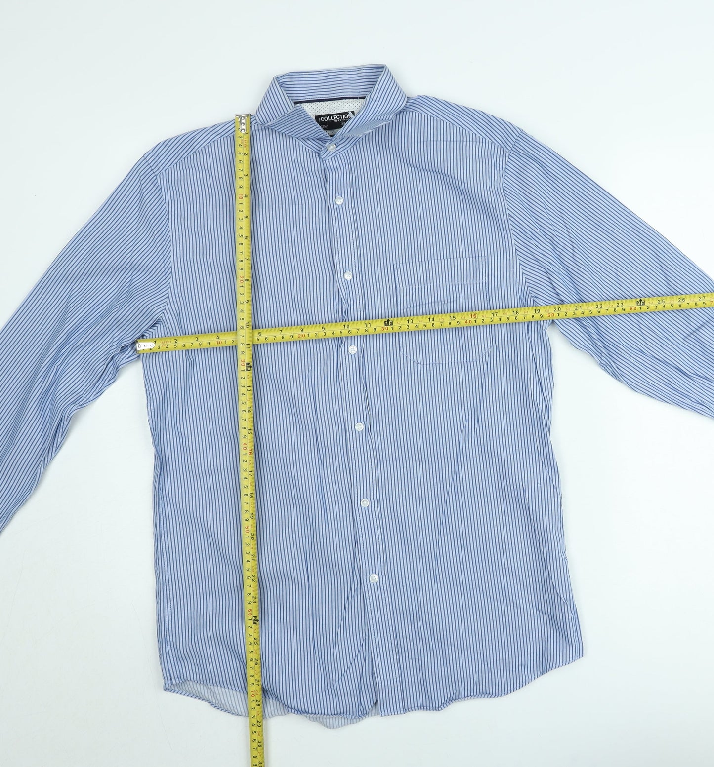 Debenhams Men's Blue Striped Slim Fit Long Sleeve Button-Up Shirt 15.5in