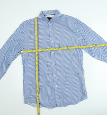 Debenhams Men's Blue Striped Slim Fit Long Sleeve Button-Up Shirt 15.5in