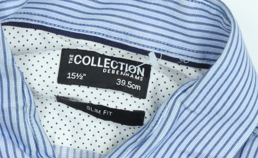 Debenhams Men's Blue Striped Slim Fit Long Sleeve Button-Up Shirt 15.5in