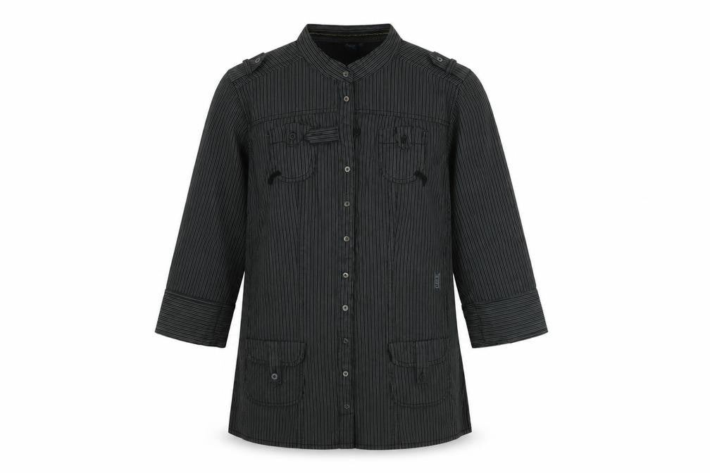 Front view of Cecil Women’s Black Striped Button-Up Tunic Shirt M