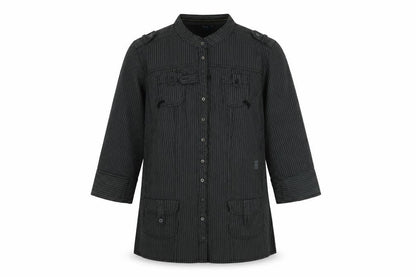 Front view of Cecil Women’s Black Striped Button-Up Tunic Shirt M