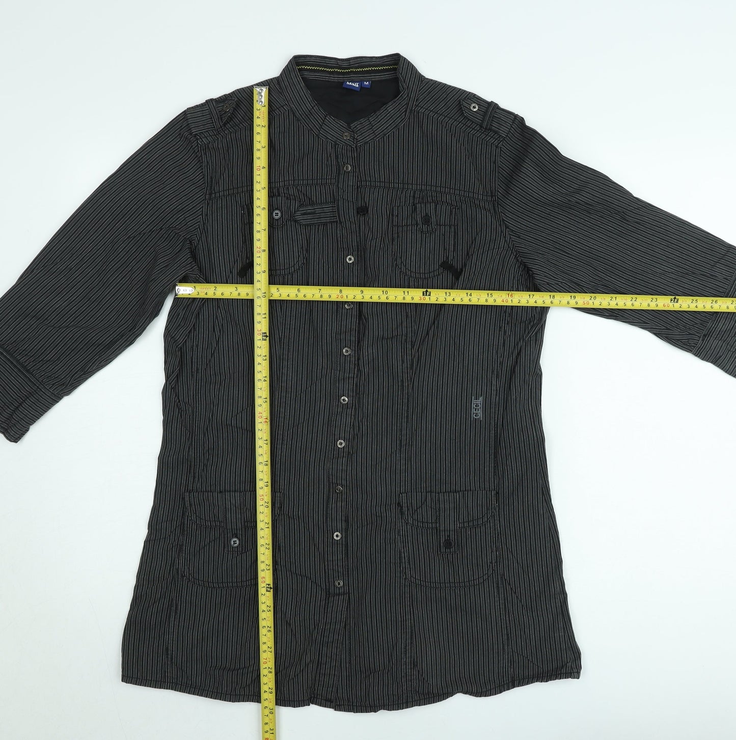 Cecil Women’s Black Striped Button-Up Tunic Shirt M