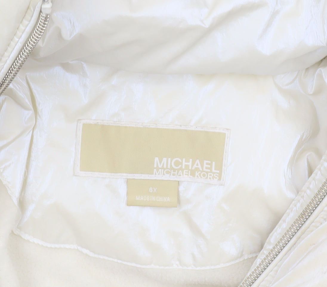 Michael Kors Girls Ivory Hooded Puffer Jacket 6 Years Faux Fur Trim Winter Coat