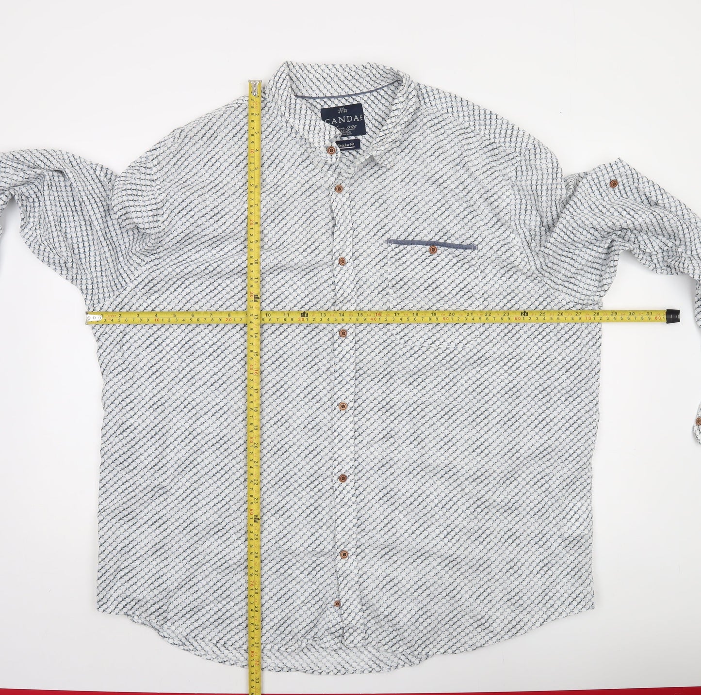 C&A Canda Men's White Geometric Long Sleeve Band Collar 3XL Regular Fit Cotton Dress Shirt
