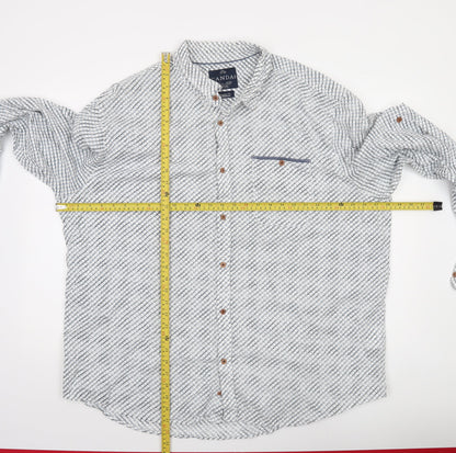 C&A Canda Men's White Geometric Long Sleeve Band Collar 3XL Regular Fit Cotton Dress Shirt
