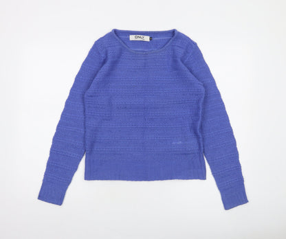 ONLY Women Blue Knit Open-Knit Pullover Jumper Size M