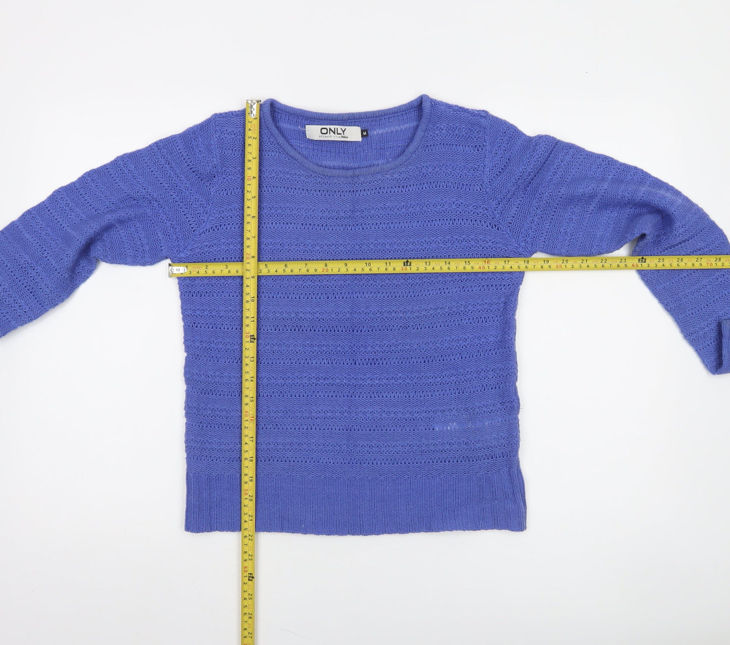 ONLY Women Blue Knit Open-Knit Pullover Jumper Size M