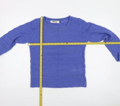 ONLY Women Blue Knit Open-Knit Pullover Jumper Size M