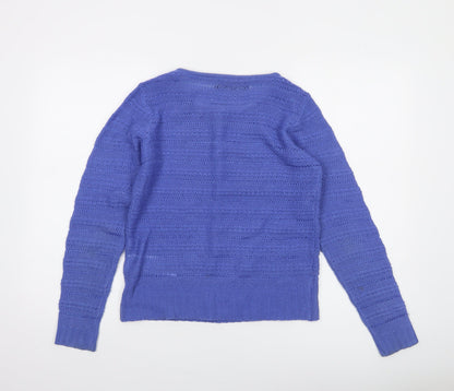 ONLY Women Blue Knit Open-Knit Pullover Jumper Size M