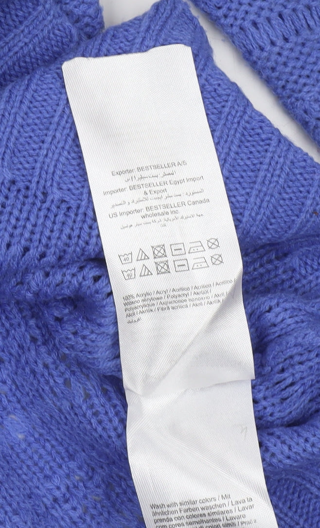 ONLY Women Blue Knit Open-Knit Pullover Jumper Size M