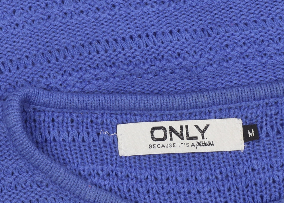 ONLY Women Blue Knit Open-Knit Pullover Jumper Size M