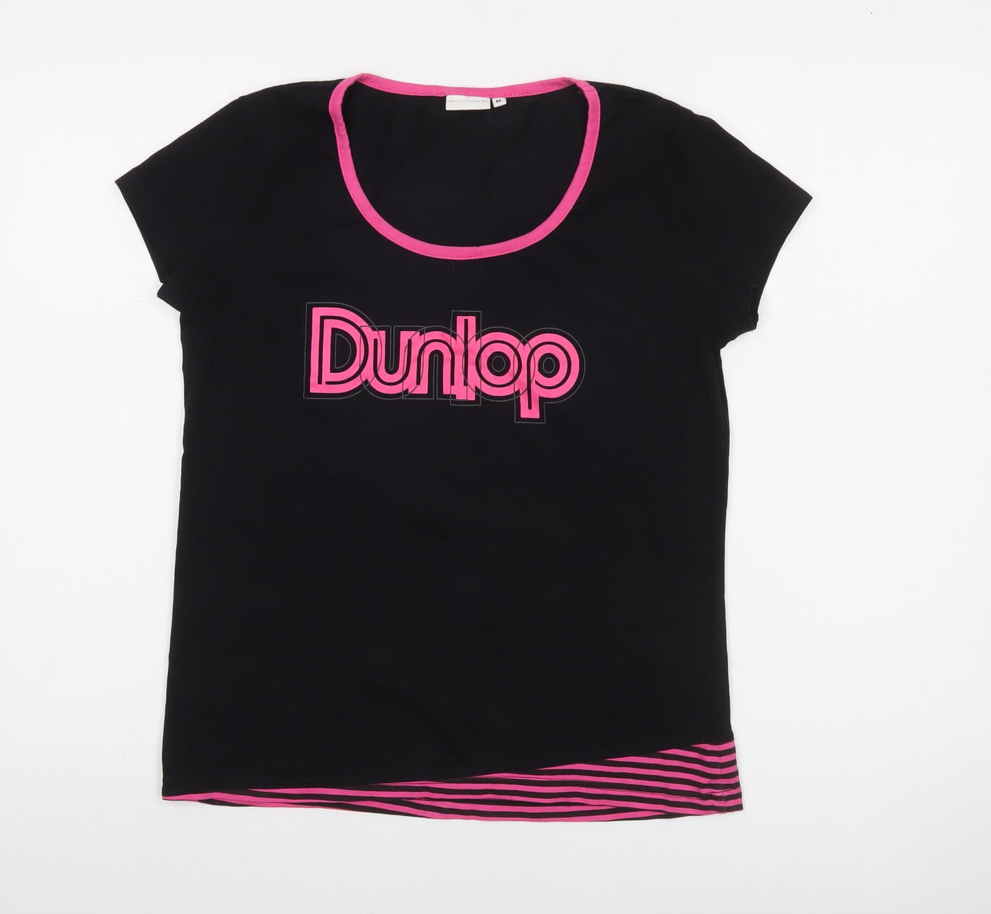 Dunlop Women's Black Pink Trim Cotton Blend Logo T-Shirt Size M