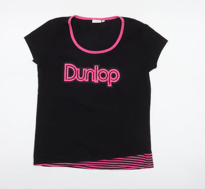 Dunlop Women's Black Pink Trim Cotton Blend Logo T-Shirt Size M