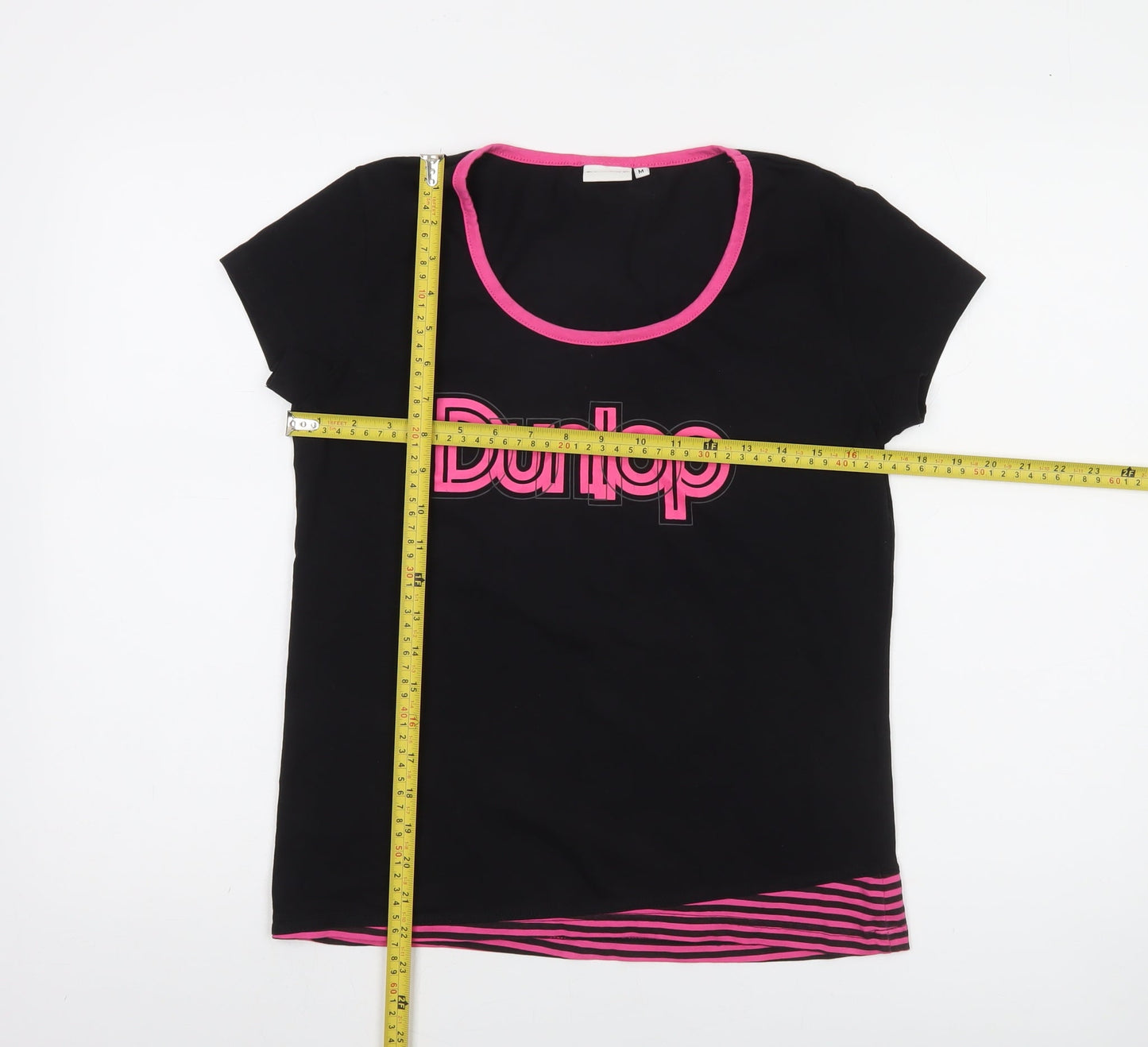 Dunlop Women's Black Pink Trim Cotton Blend Logo T-Shirt Size M