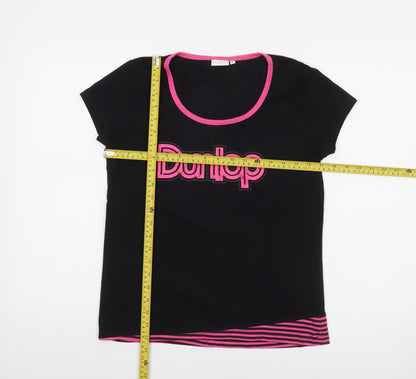 Dunlop Women's Black Pink Trim Cotton Blend Logo T-Shirt Size M