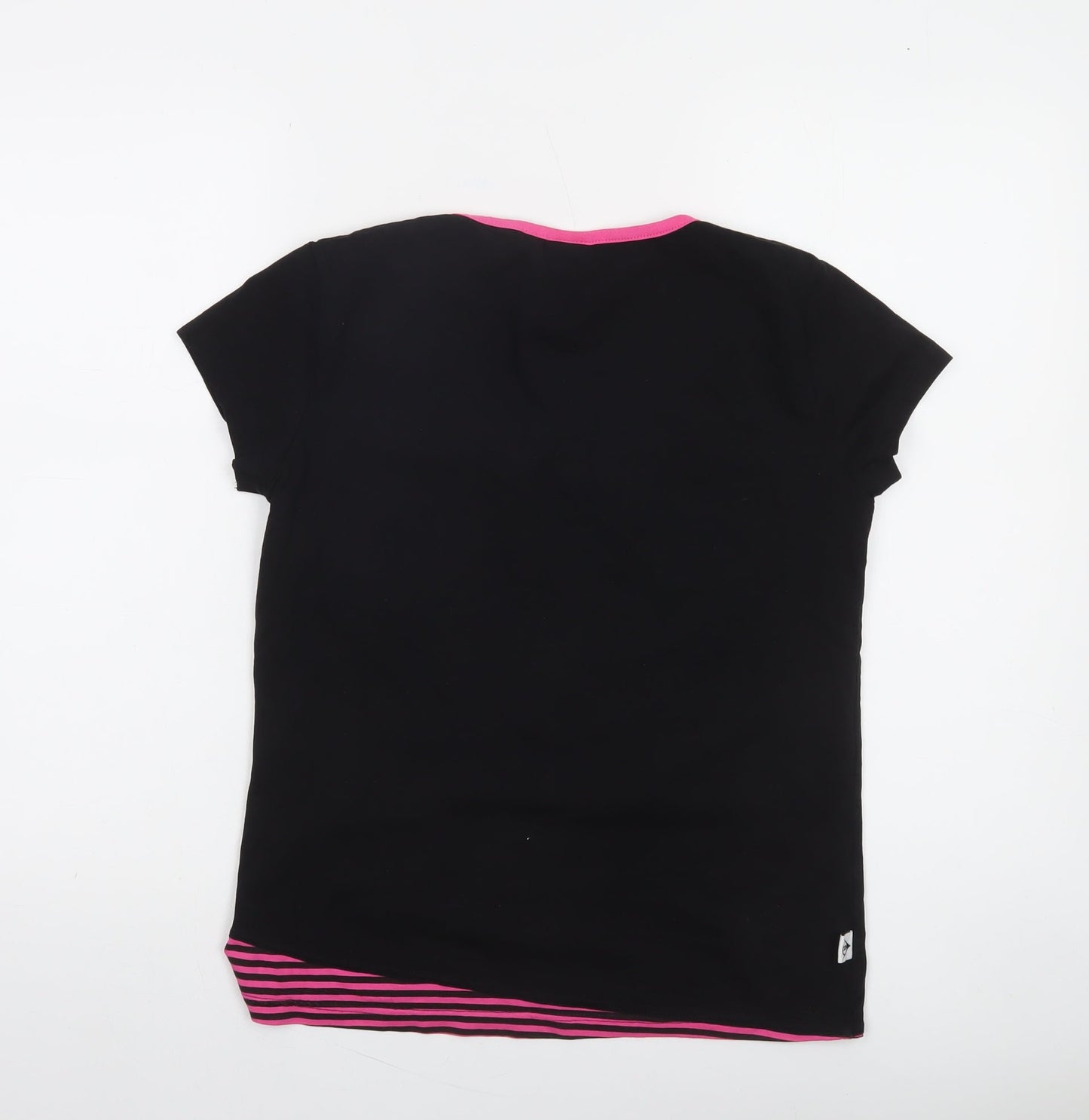 Dunlop Women's Black Pink Trim Cotton Blend Logo T-Shirt Size M