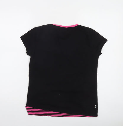 Dunlop Women's Black Pink Trim Cotton Blend Logo T-Shirt Size M