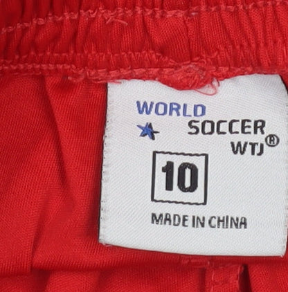 World Soccer Boys Red Football Shorts Size 10 Polyester Elastic Waist