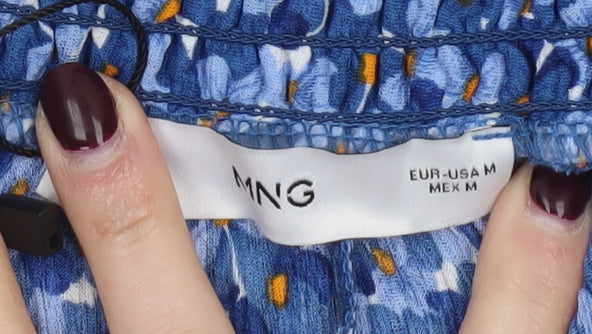 MNG Womens Blue Pleated Floral Short Skirt Size M