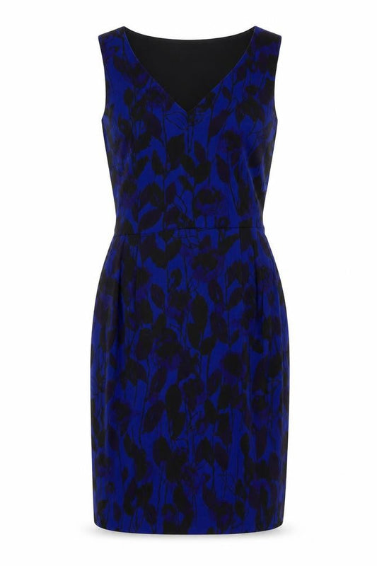 Phase Eight Women Blue Floral Sheath Dress Size 8 Sleeveless Knee Length