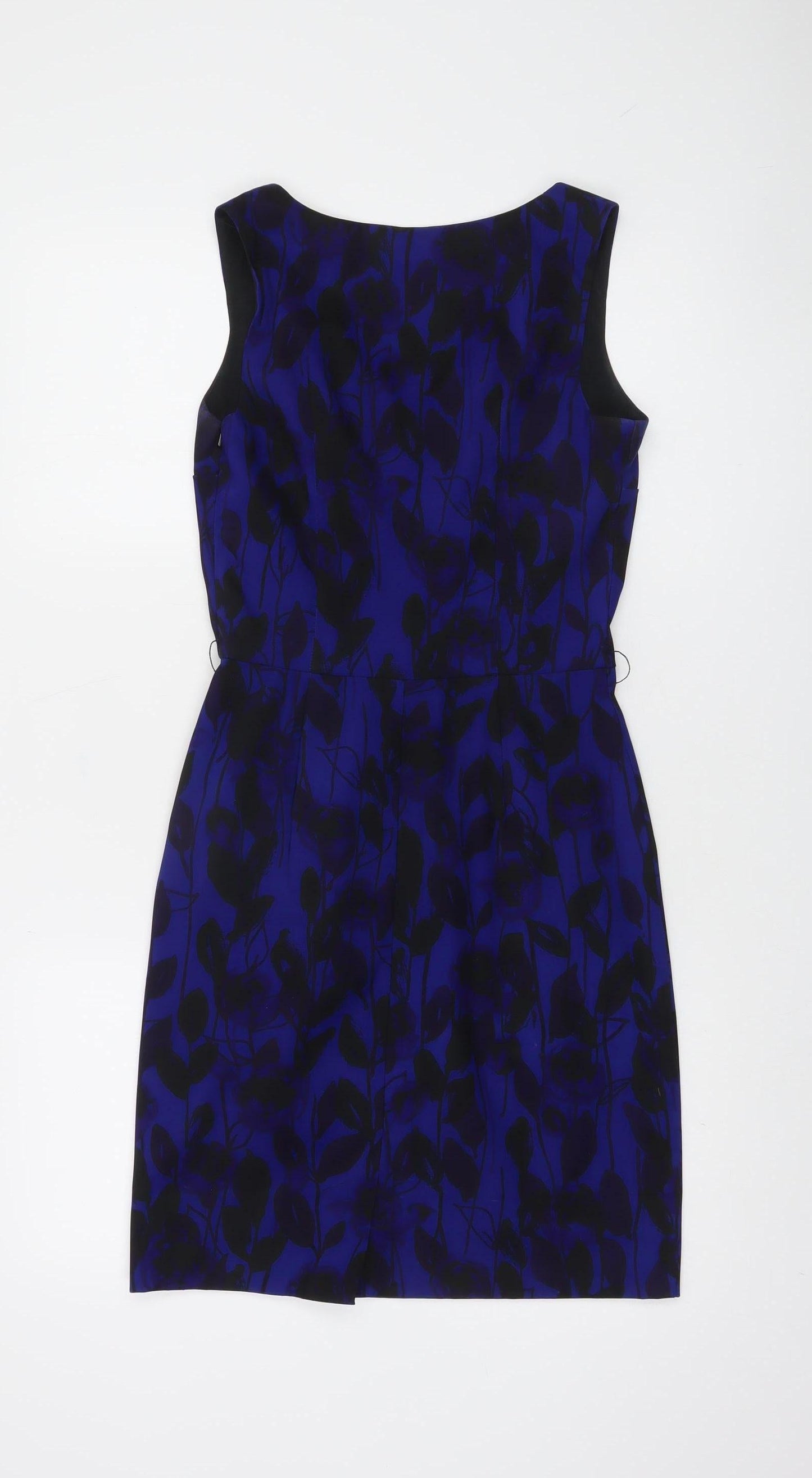 Phase Eight Women Blue Floral Sheath Dress Size 8 Sleeveless Knee Length