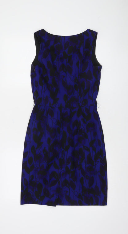 Phase Eight Women Blue Floral Sheath Dress Size 8 Sleeveless Knee Length