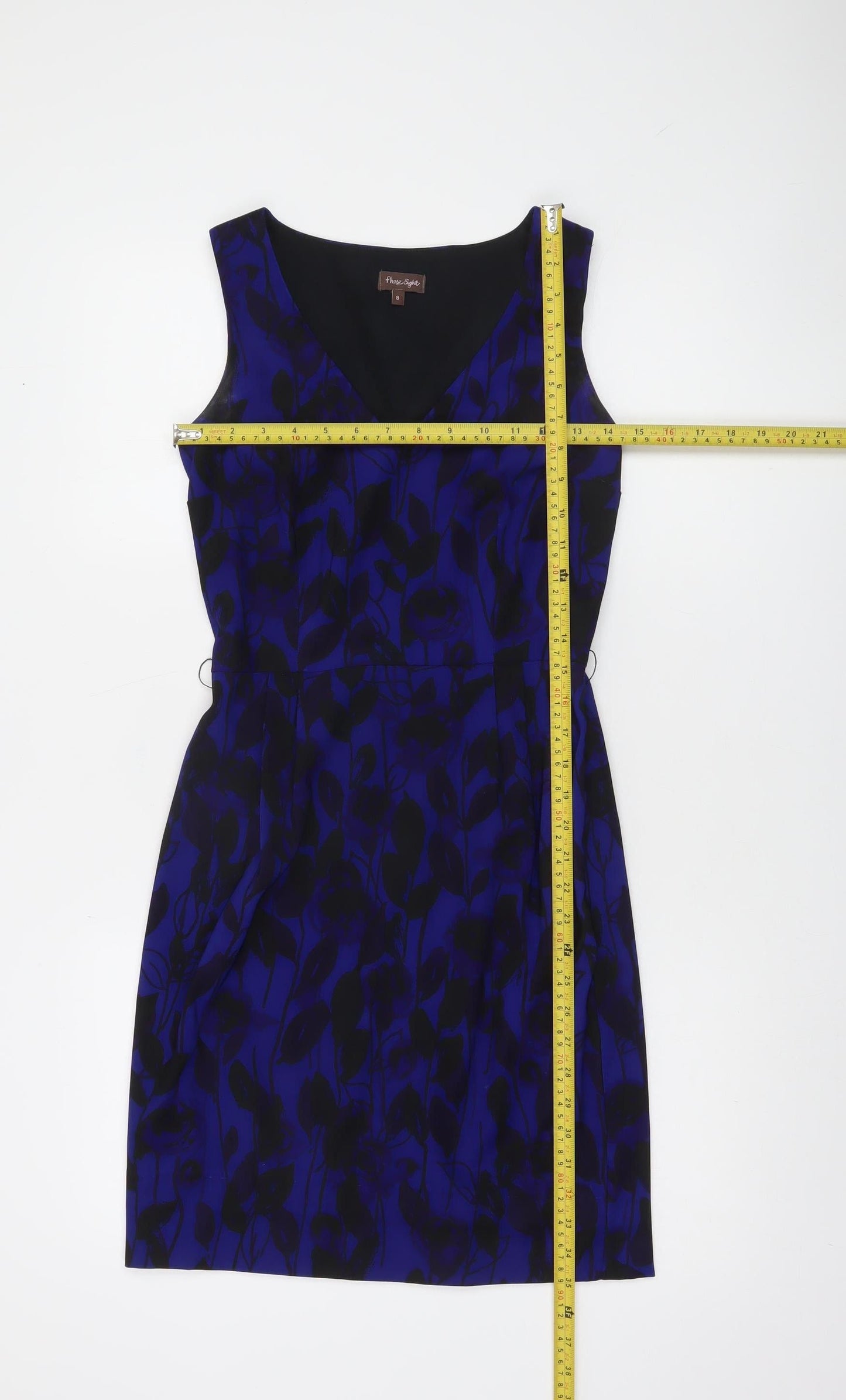 Phase Eight Women Blue Floral Sheath Dress Size 8 Sleeveless Knee Length
