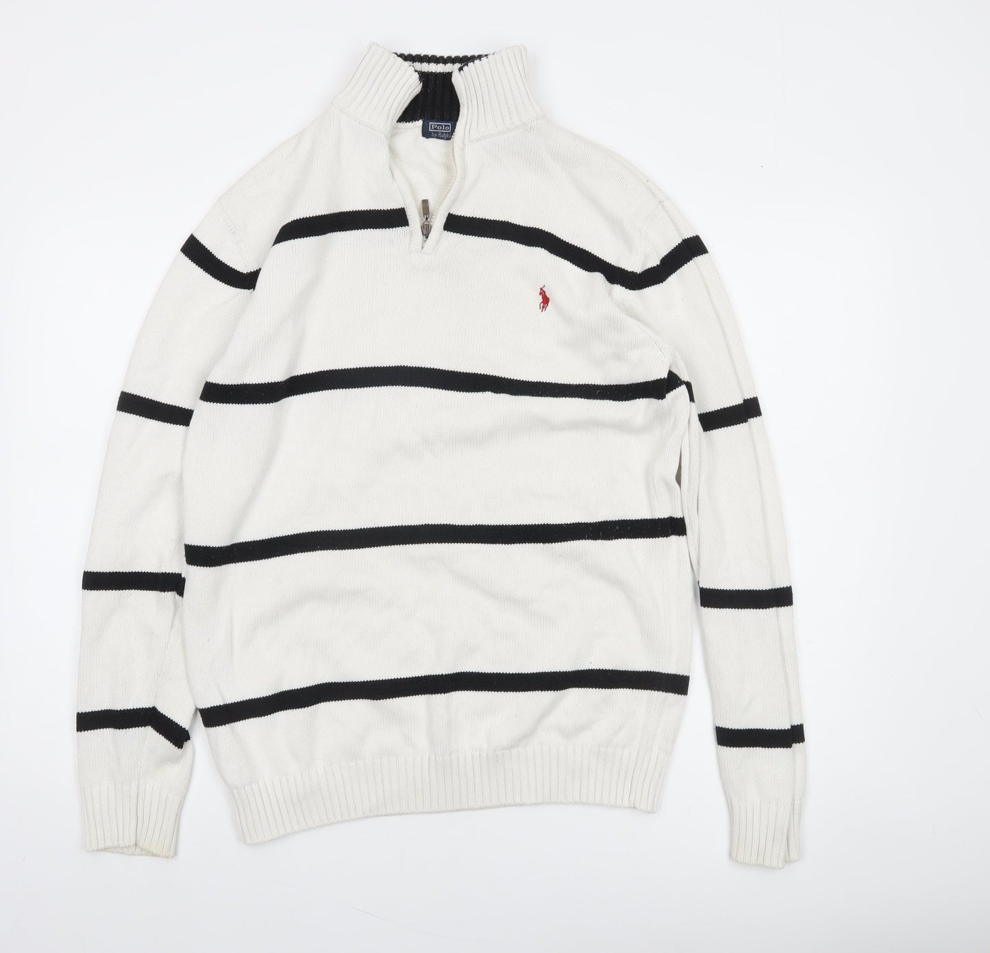Polo Ralph Lauren Men's White Striped 1/2 Zip Cotton Jumper XL