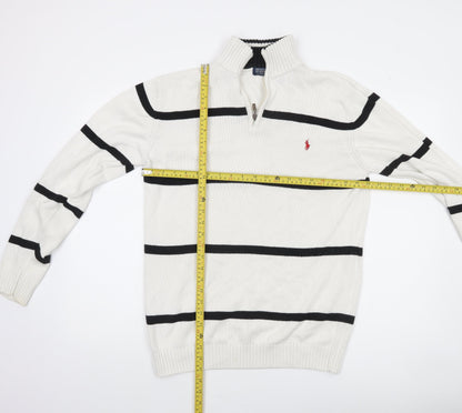 Polo Ralph Lauren Men's White Striped 1/2 Zip Cotton Jumper XL
