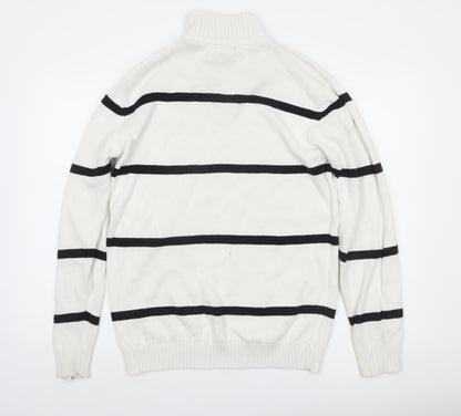 Polo Ralph Lauren Men's White Striped 1/2 Zip Cotton Jumper XL