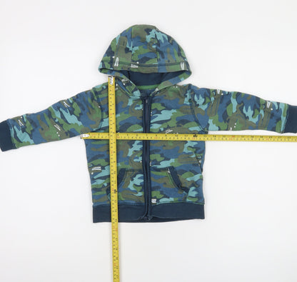 Mothercare Boys Green Blue Camouflage Full Zip Hoodie 2-3 Years Cotton Blend