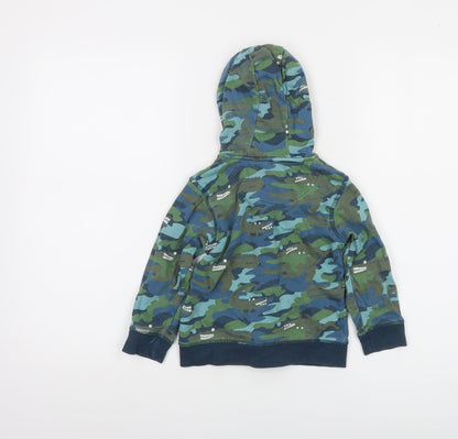 Mothercare Boys Green Blue Camouflage Full Zip Hoodie 2-3 Years Cotton Blend
