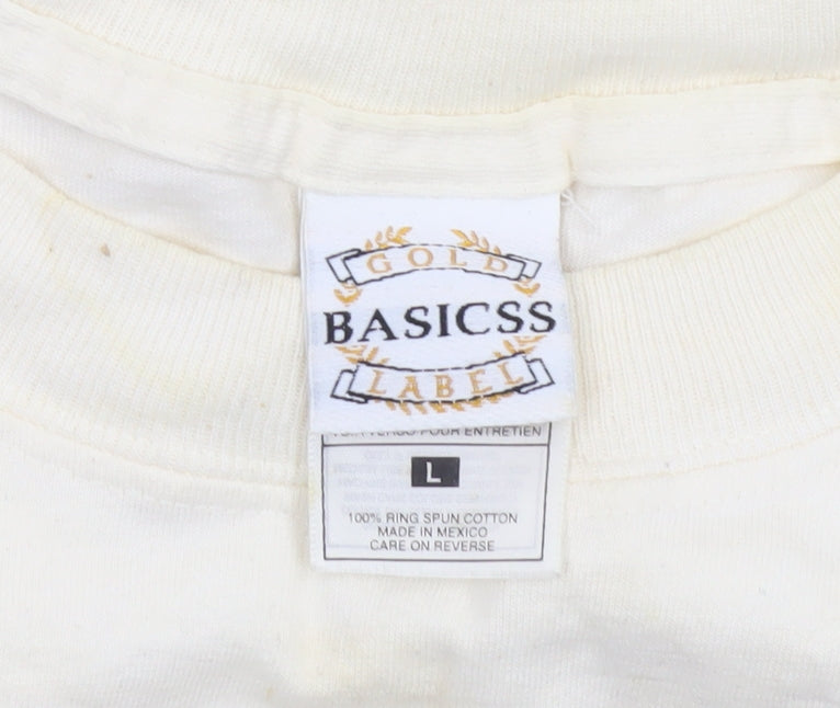 Gold Basics Label Men's Beige Rhode Island Graphic T-Shirt Size L