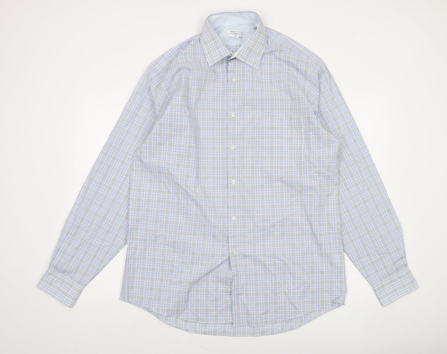 Van Heusen Men's Blue Check Regular Fit Long Sleeve Dress Shirt Size L