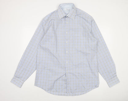 Van Heusen Men's Blue Check Regular Fit Long Sleeve Dress Shirt Size L
