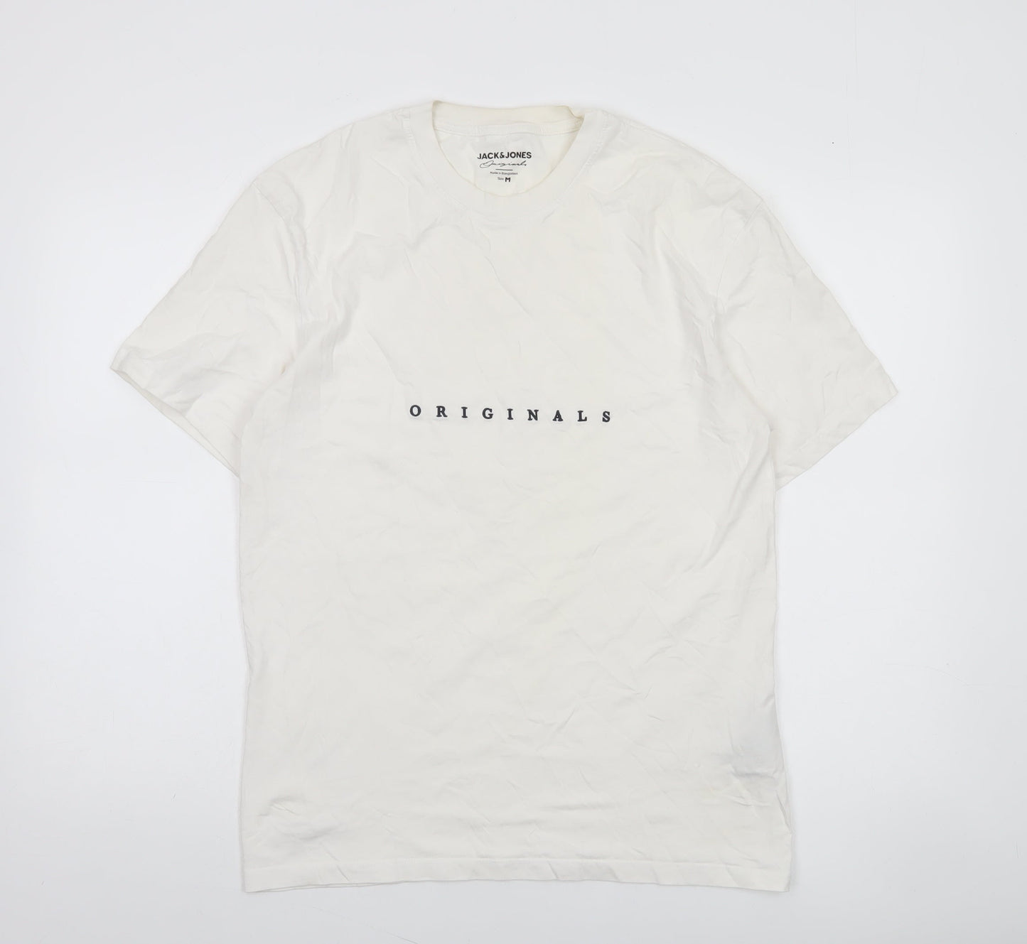 Jack & Jones Men's White Originals Crew Neck Cotton T-Shirt Size M