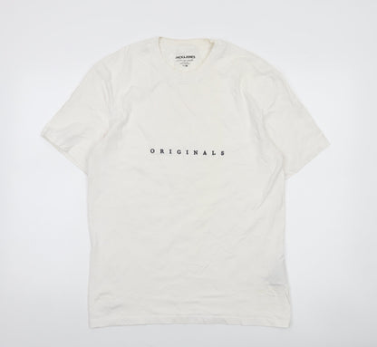 Jack & Jones Men's White Originals Crew Neck Cotton T-Shirt Size M