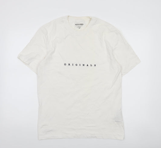 Jack & Jones Men's White Originals Crew Neck Cotton T-Shirt Size M