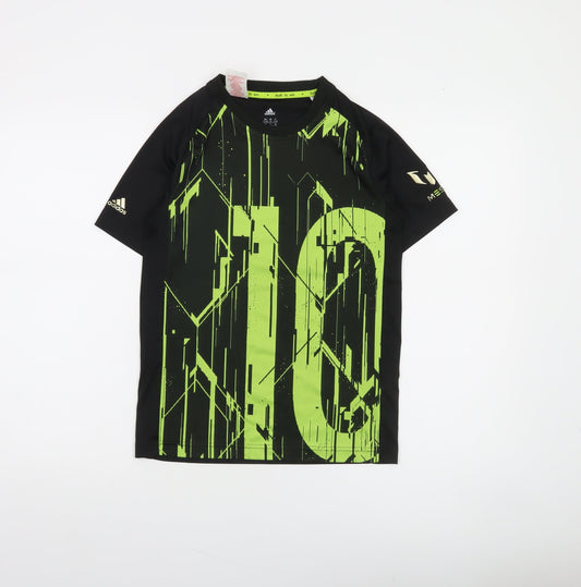 Adidas Boys Black & Green Messi Football T-Shirt Size 11-12 Years Climalite